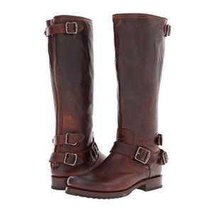 Frye Vera Brown Distressed Tall Riding Boots Zip Up Back, Pristine